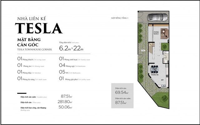 Tầng 1 căn góc Tesla Dự án Thành phố Cà Phê